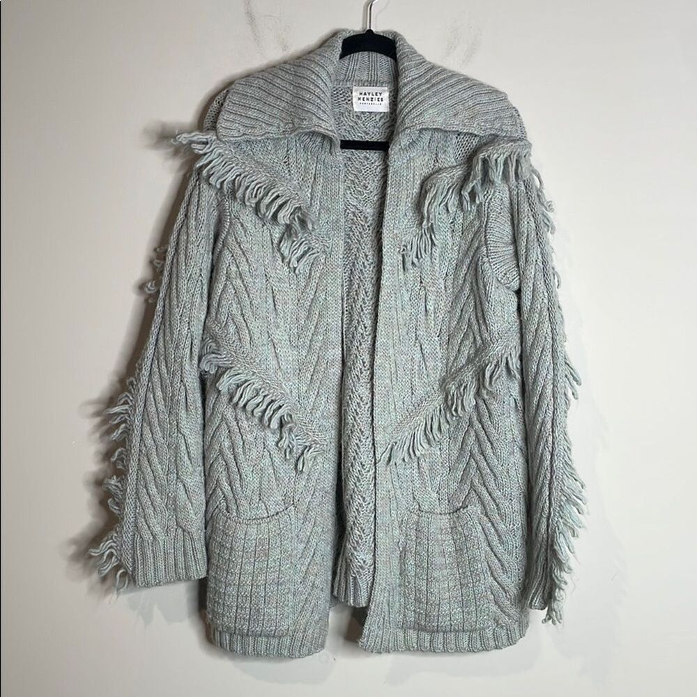 Hayley Menzies Women's Gray Fringe Wool & Alpaca Blend Sweater Size Small